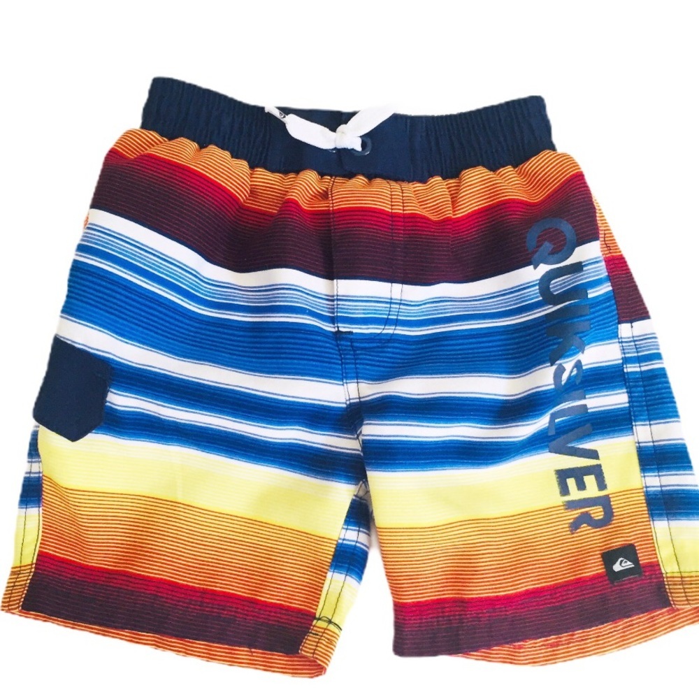 QUIKSILVER Stripe Boardshorts Drawstring Orange Blue Boys 18M